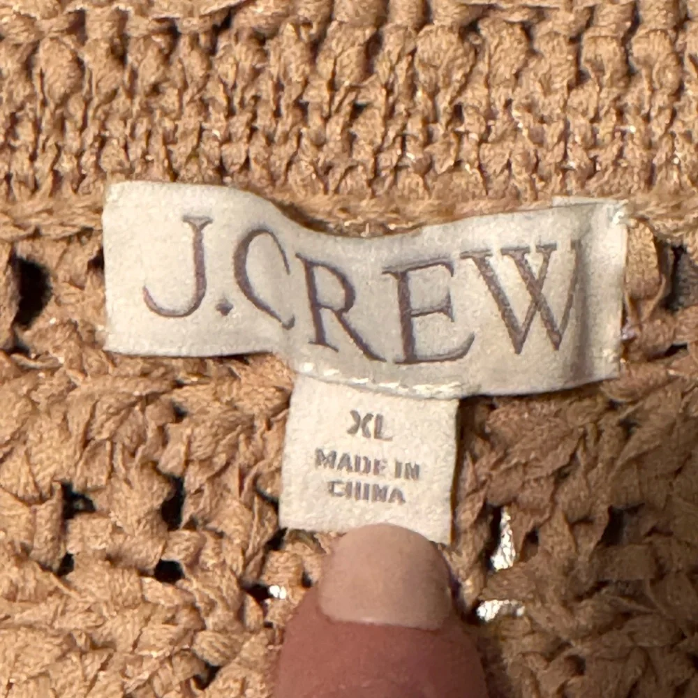 J. Crew Montauk Crochet Tank Top ‎ Women's XL Dark Basket Stitch Beige Beach